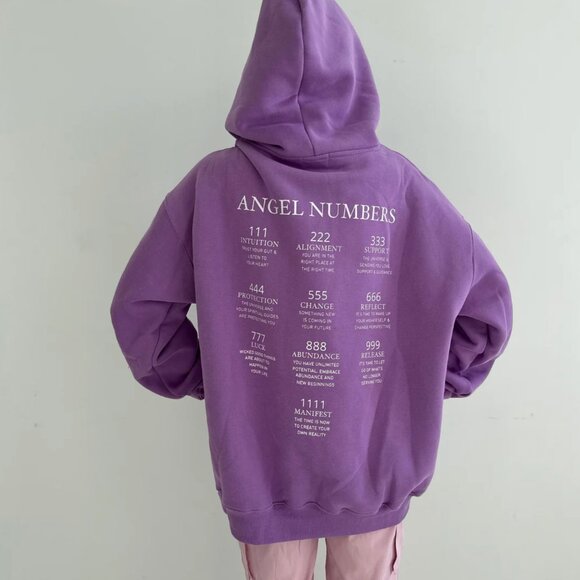 1987 Angel Number Hoodie Sz M in Trust Fund Purple - Picture 2 of 6